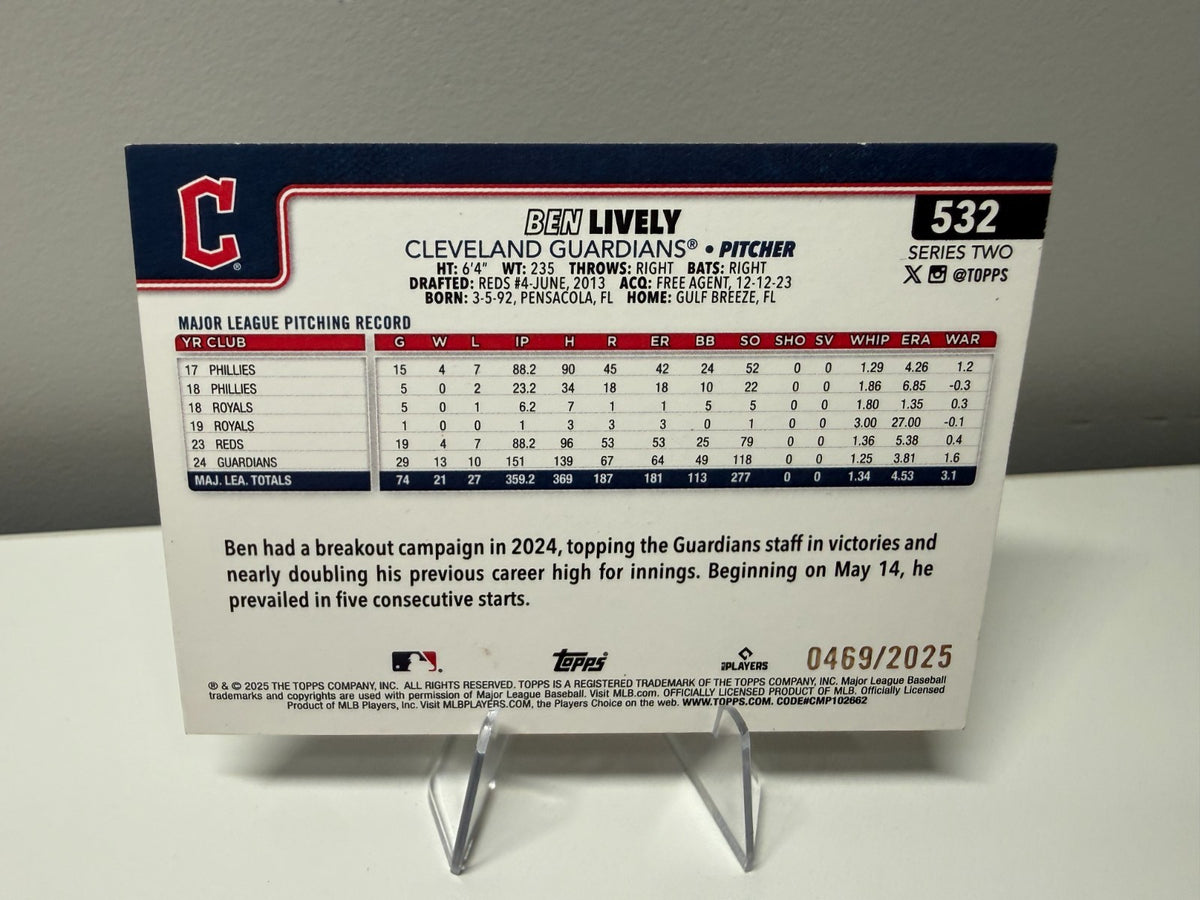 Ben Lively 2025 Topps Series 2 Gold /2025 #532 Guardians