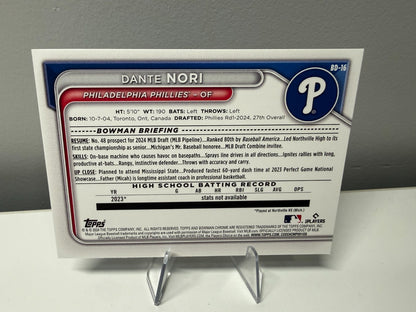 Dante Nori 2024 Bowman Draft 1st Paper Sky Blue /499 #BD-16 Phillies