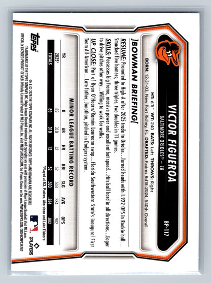 Victor Figueroa 2026 Bowman 1st Paper Sky Blue /499 #BP-117 Orioles