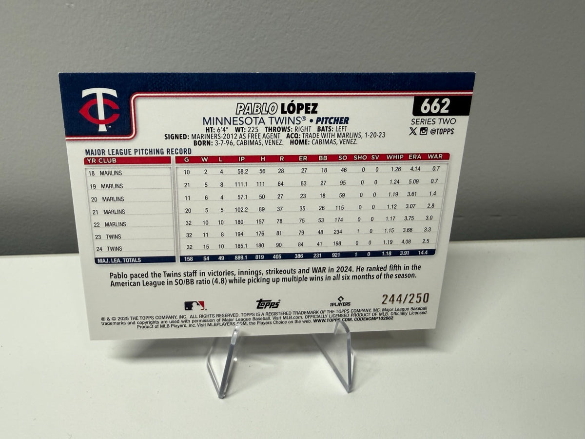 Pablo Lopez 2025 Topps Series 2 Purple Rainbow Foil /250 #662 Twins