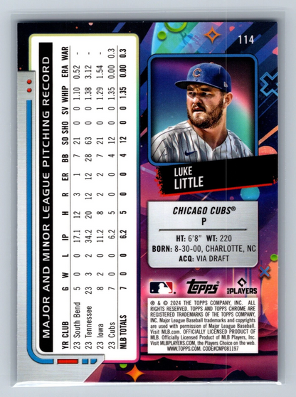 Luke Little 2024 Topps Cosmic Chrome Blue Moon Refractor RC /99 #114 Cubs