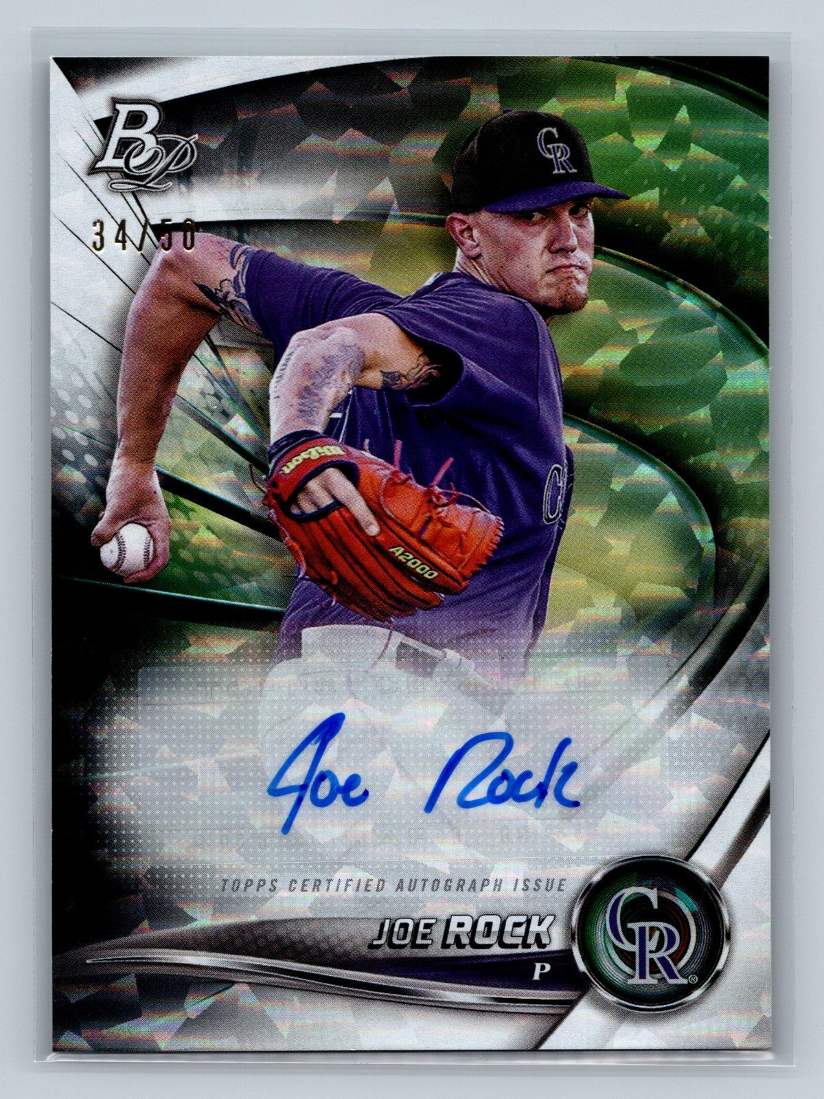 Joe Rock 2022 Bowman Platinum Top Prospects Ice Foilboard Auto /50 #TOP-63