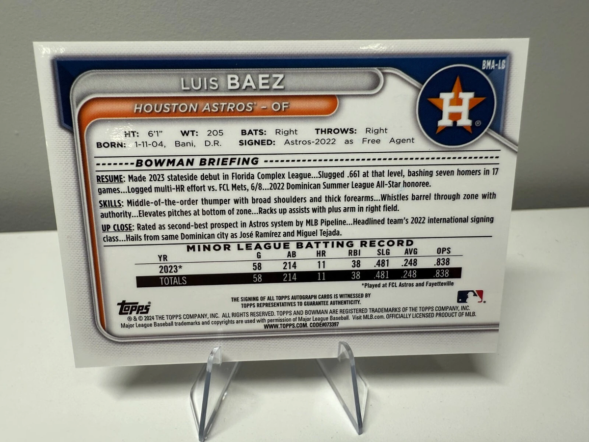 Luis Baez 2024 Bowman Chrome Mega Box Purple Mojo Refractor Auto /199 #BMA-LB