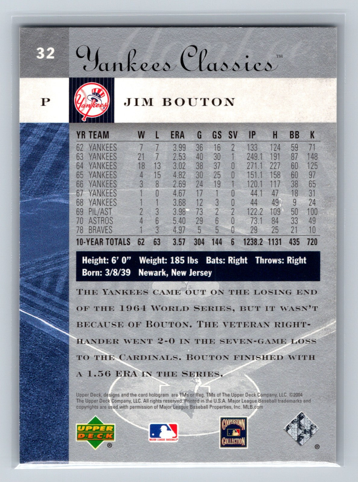Jim Bouton 2004 Upper Deck Yankees Classics #32