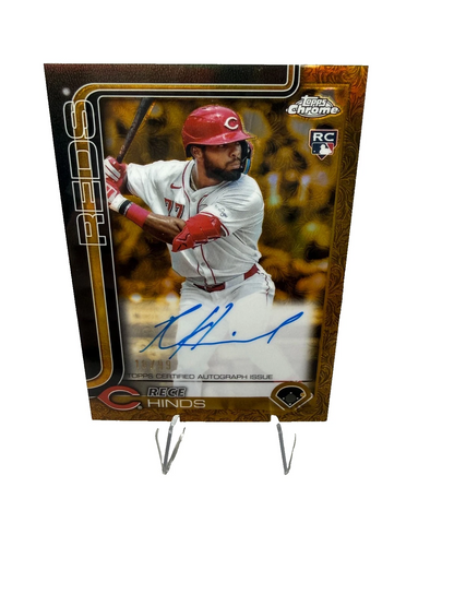Rece Hinds 2025 Topps Chrome Gilded Refractor RC Auto /99 #CGA-RHI Reds