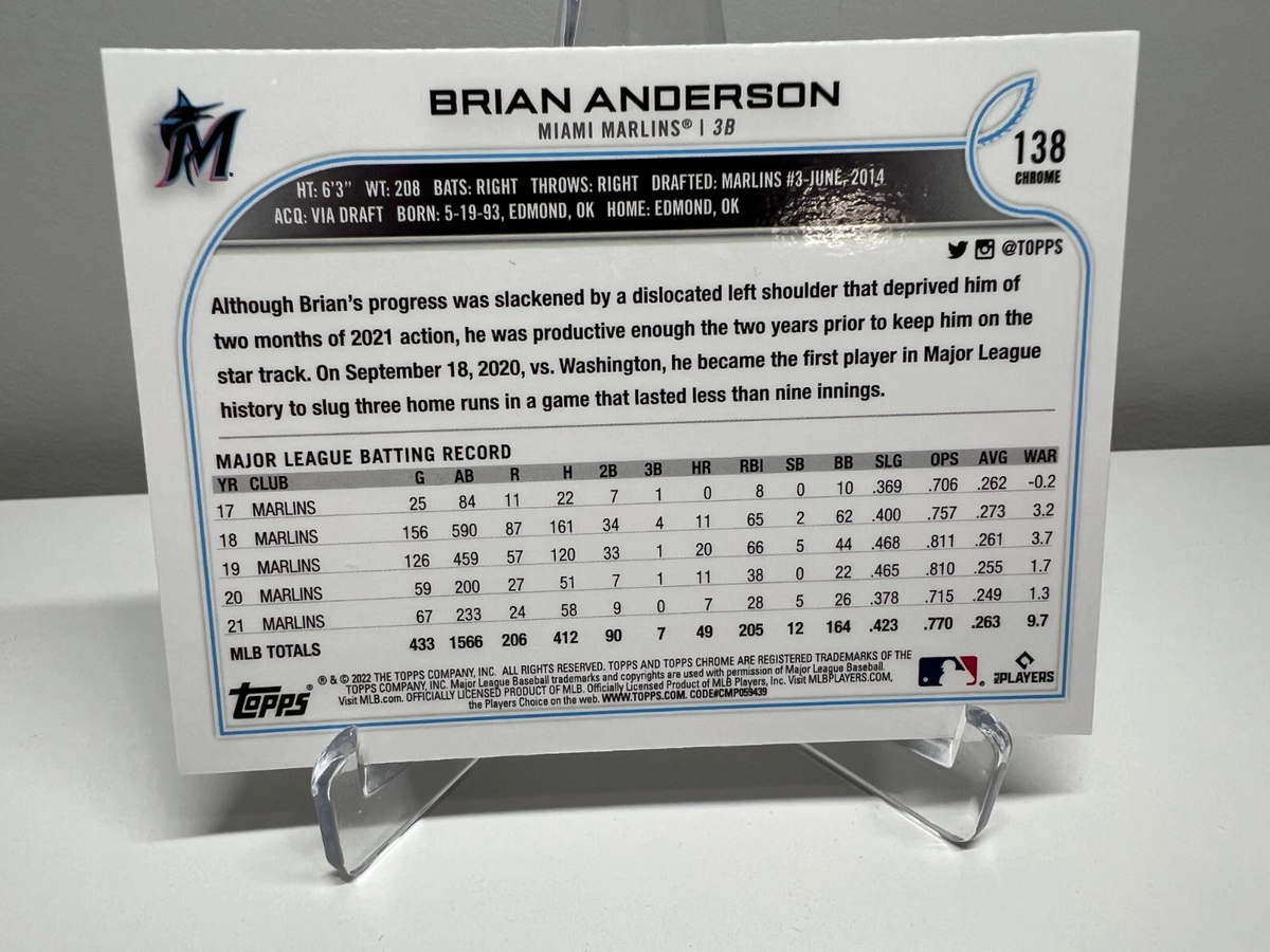 Brian Anderson 2022 Topps Chrome Sonic Black & White RayWave Refractor #138