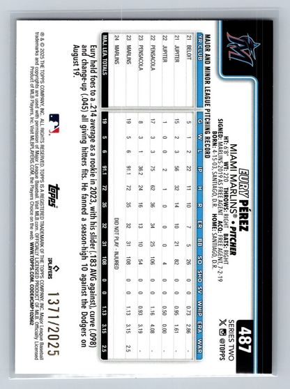 Eury Perez 2025 Topps Series 2 Gold /2025 #487 Marlins
