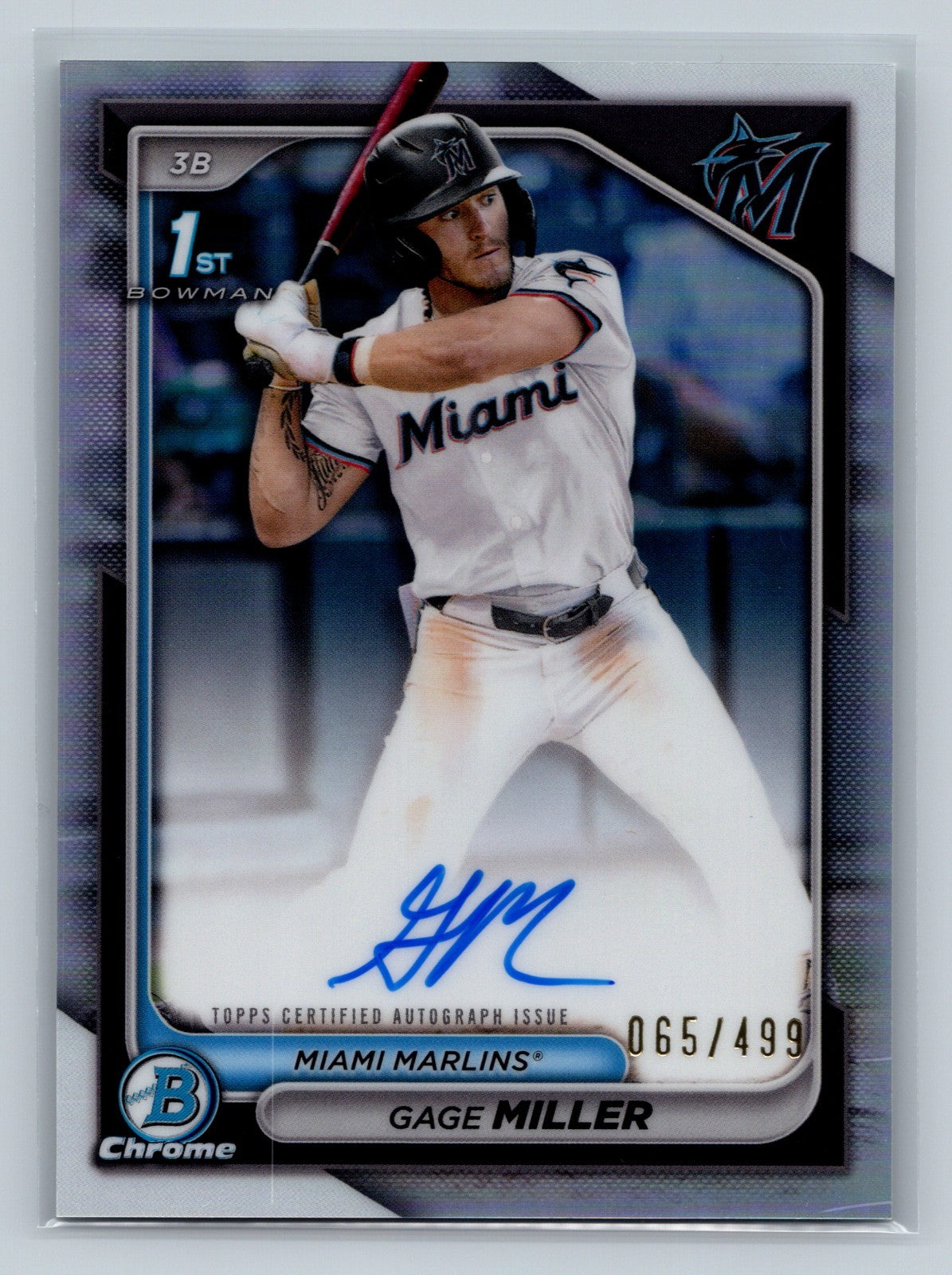 Gage Miller 2024 Bowman Draft Chrome 1st Refractor Auto /499 #CPA-GM Marlins