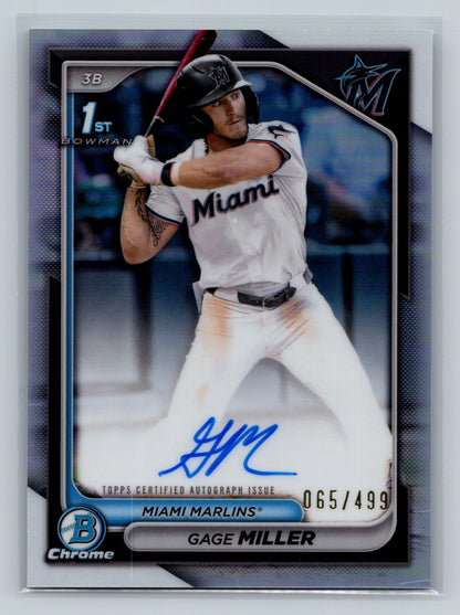 Gage Miller 2024 Bowman Draft Chrome 1st Refractor Auto /499 #CPA-GM Marlins