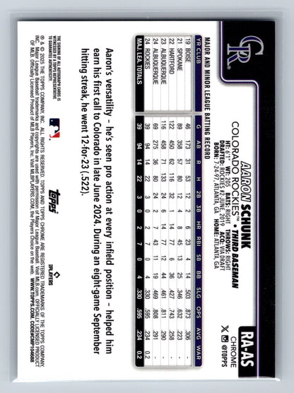 Aaron Schunk 2025 Topps Chrome Auto RC #RA-AS Rockies