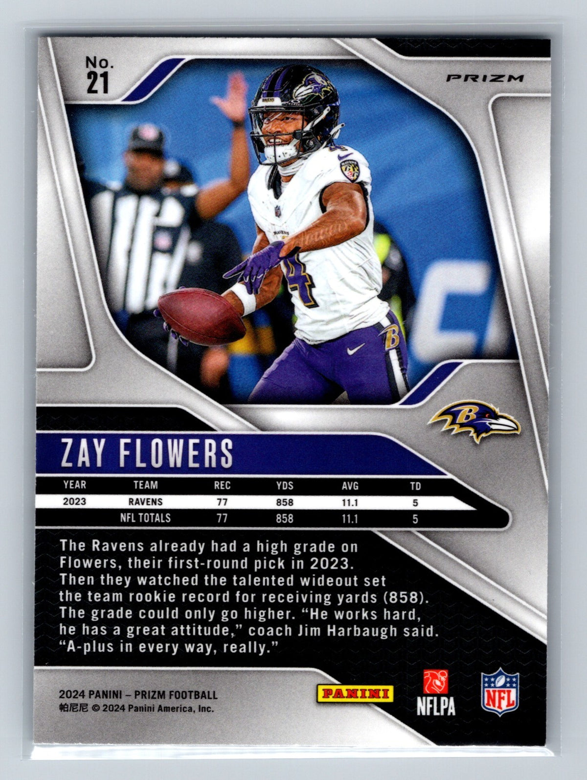 Zay Flowers 2024 Panini Prizm Black & White Checker Prizm #21 Ravens