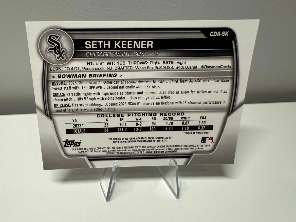 Seth Keener 2023 Bowman Draft Chrome 1st Auto #CDA-SK White Sox