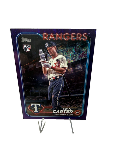 Evan Carter 2024 Topps Update Series Purple Holo Foilboard RC /799 #US58 Rangers