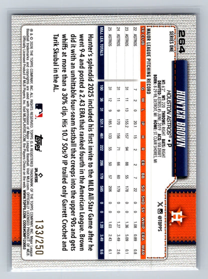 Hunter Brown 2026 Topps Series 1 Purple Foil /250 #264 Astros