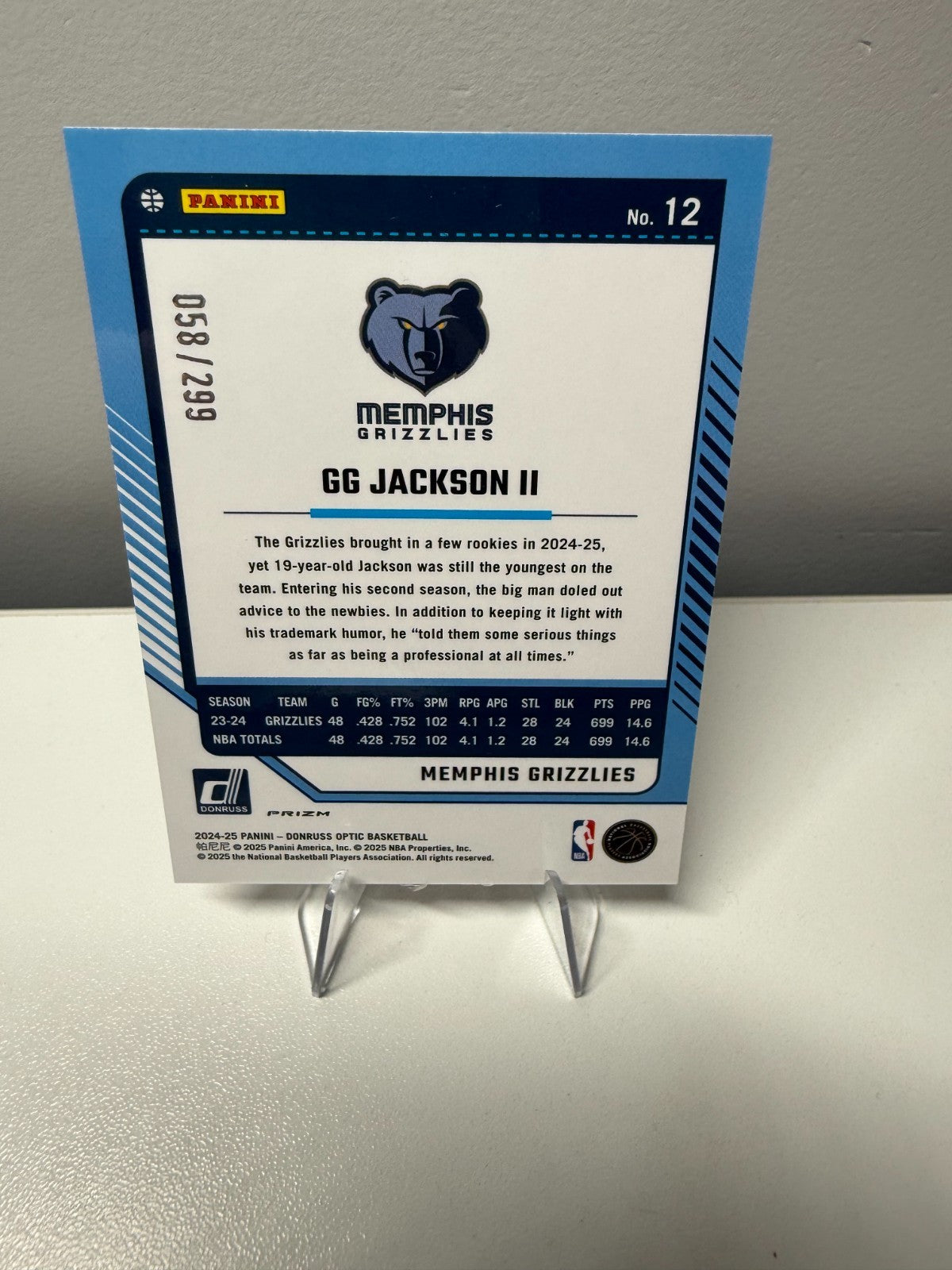 GG Jackson II 2024-25 Panini Donruss Optic Orange Hyper /299 #12 Grizzlies