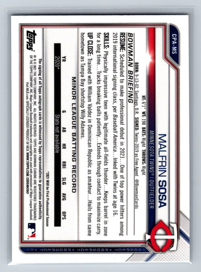 Malfrin Sosa 2021 Bowman Chrome 1st Auto #CPA-MS Twins