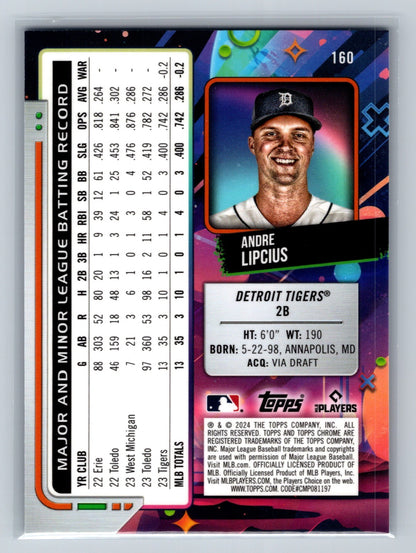 Andre Lipcius 2024 Topps Cosmic Chrome Blue Moon Refractor RC /99 #160 Tigers