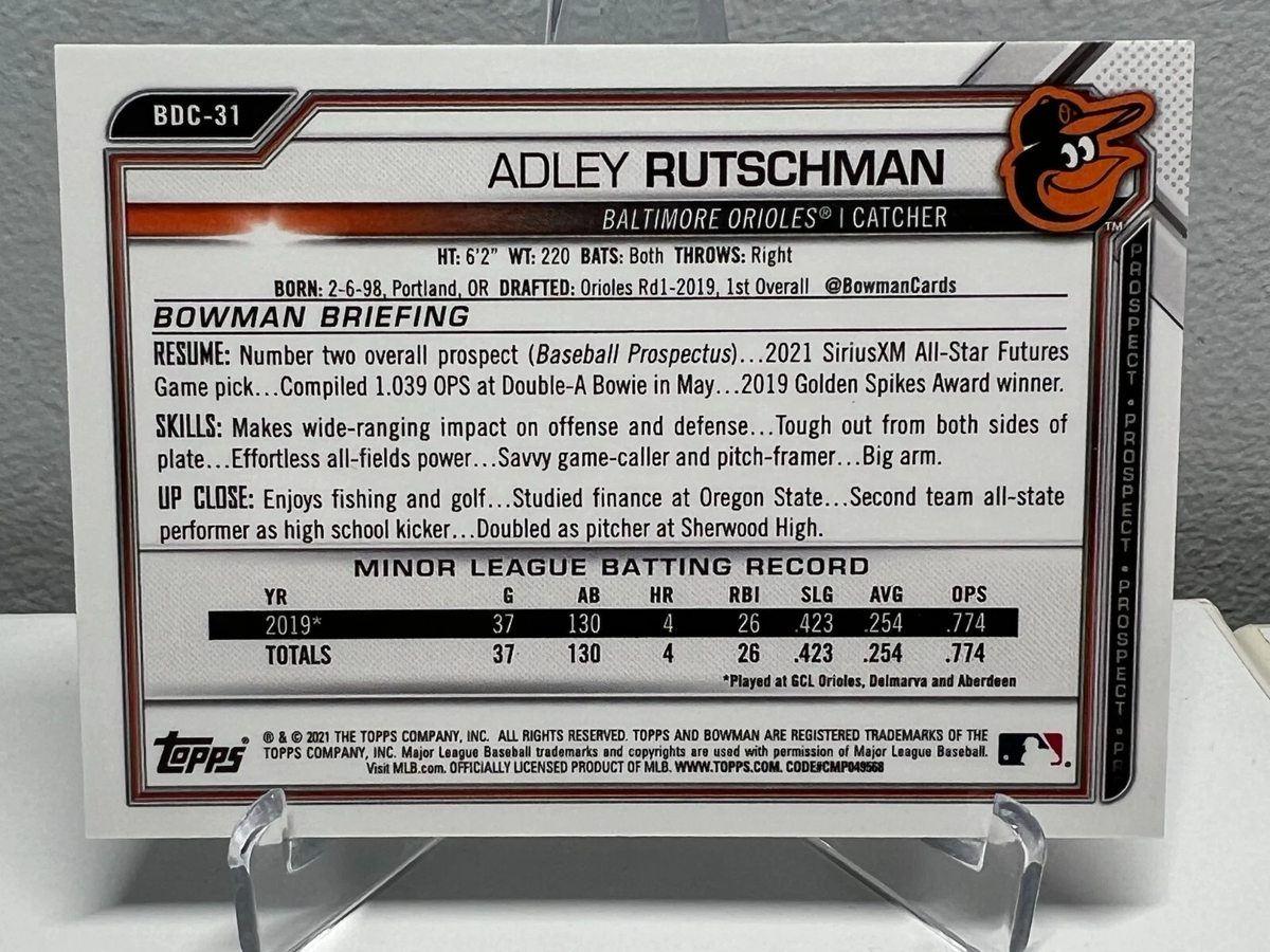 Adley Rutschman 2021 Bowman Chrome Sky Blue Refractor #BDC-31 Orioles