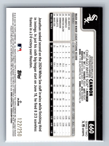 Jonathan Cannon 2025 Topps Series 2 Purple Foil /250 #660 White Sox