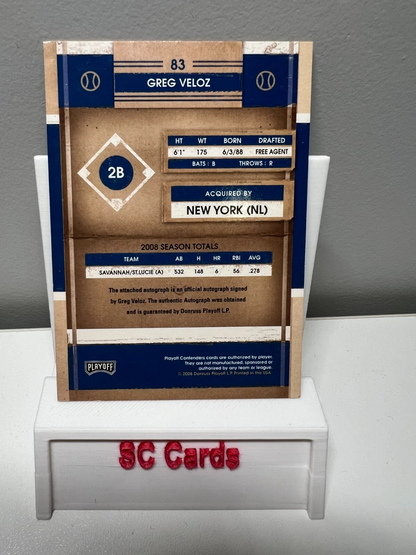 Greg Veloz 2008 Playoff Contenders Rookie Ticket Auto #83 Mets