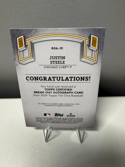 Justine Steele 2024 Topps Tier One Certified Break Out Auto Blue /75 #BOA-JS