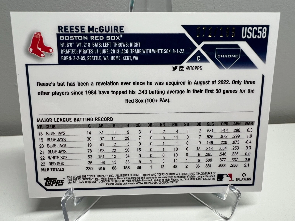 Reese McGuire 2023 Topps Chrome Update Aqua Refractor /199 #USC58 Red Sox