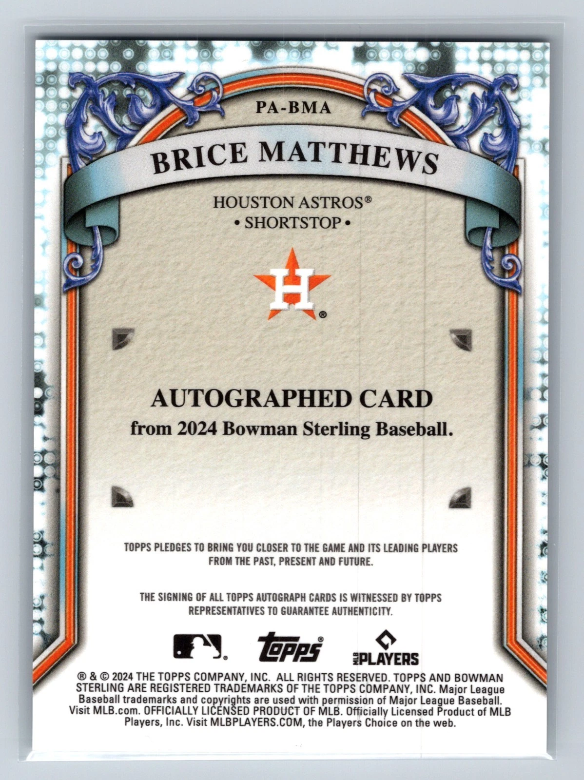 Brice Matthews 2024 Bowman Sterling Prospect Auto #PA-BMA Astros