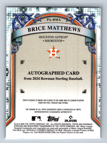 Brice Matthews 2024 Bowman Sterling Prospect Auto #PA-BMA Astros
