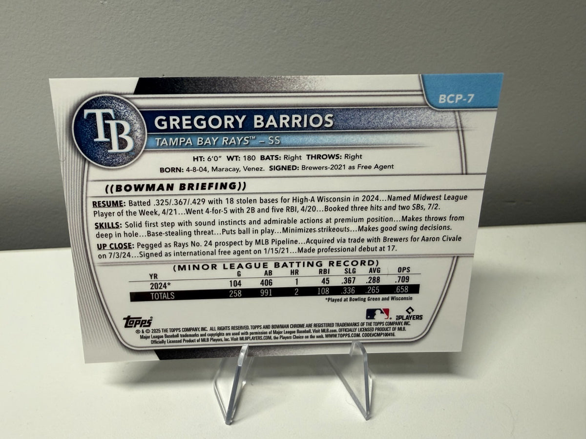 Gregory Barrios 2025 Bowman Chrome 1st Speckle Refractor /299 #BCP-7 Rays