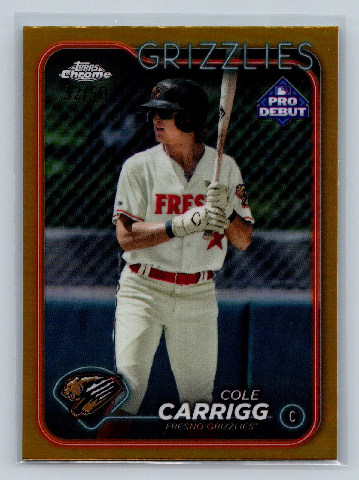 Cole Carrigg 2024 Topps Pro Debut Chrome Gold Refractor /50 #PDC-9 Grizzlies