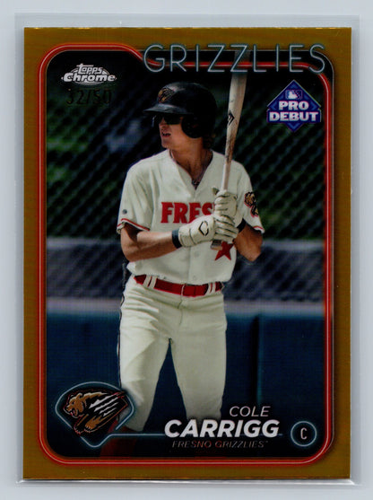 Cole Carrigg 2024 Topps Pro Debut Chrome Gold Refractor /50 #PDC-9 Grizzlies