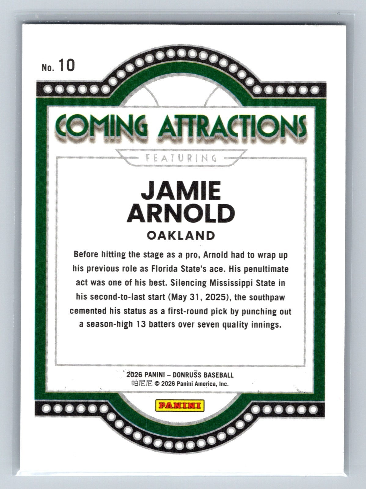 Jamie Arnold 2026 Panini Donruss Coming Attractions #10 Athletics