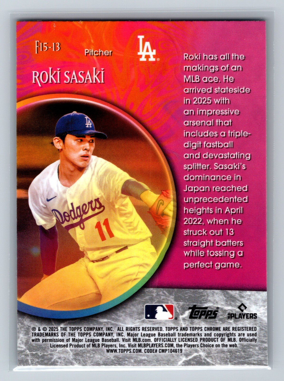 Roki Sasaki 2025 Topps Chrome Fortune 15 RC #F15-13 Dodgers