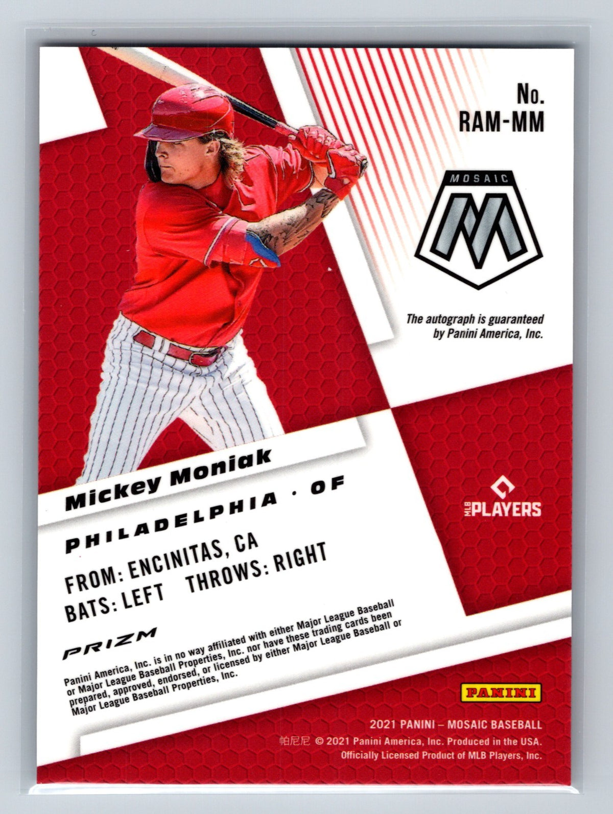Mickey Moniak 2021 Panini Mosaic Rookie Auto RC #RAM-MM Phillies