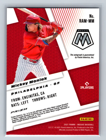 Mickey Moniak 2021 Panini Mosaic Rookie Auto RC #RAM-MM Phillies
