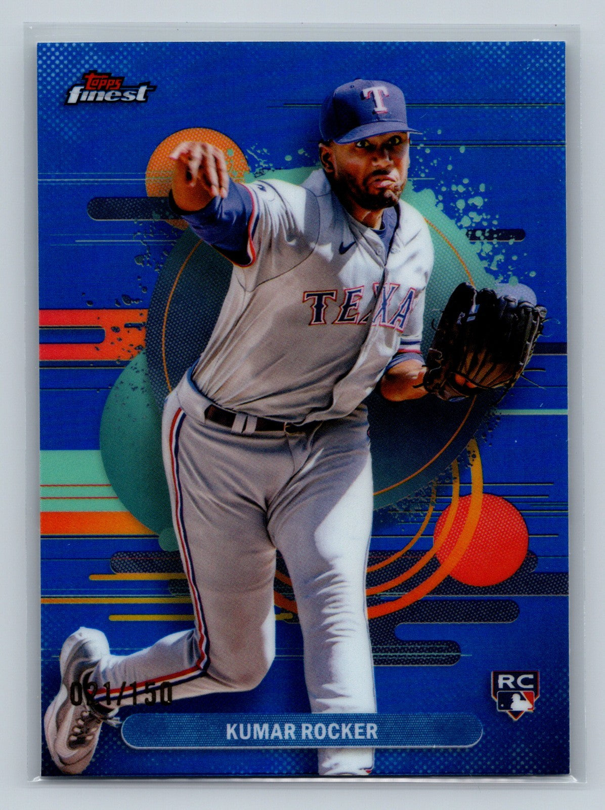 Kumar Rocker 2025 Topps Finest Uncommon Blue Refractor RC /150 #121 Rangers