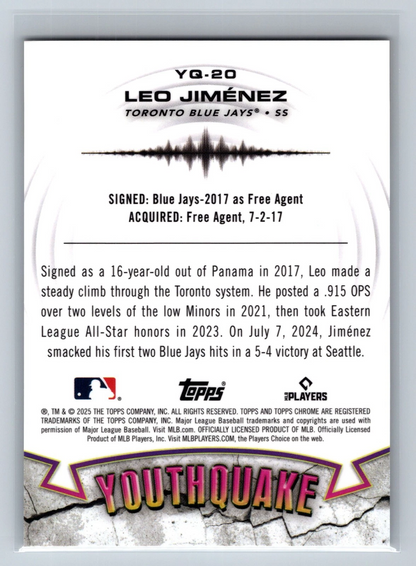 Leo Jimenez 2025 Topps Chrome Youthquake Gold Refractor RC /50 #YQ-20 Blue Jays