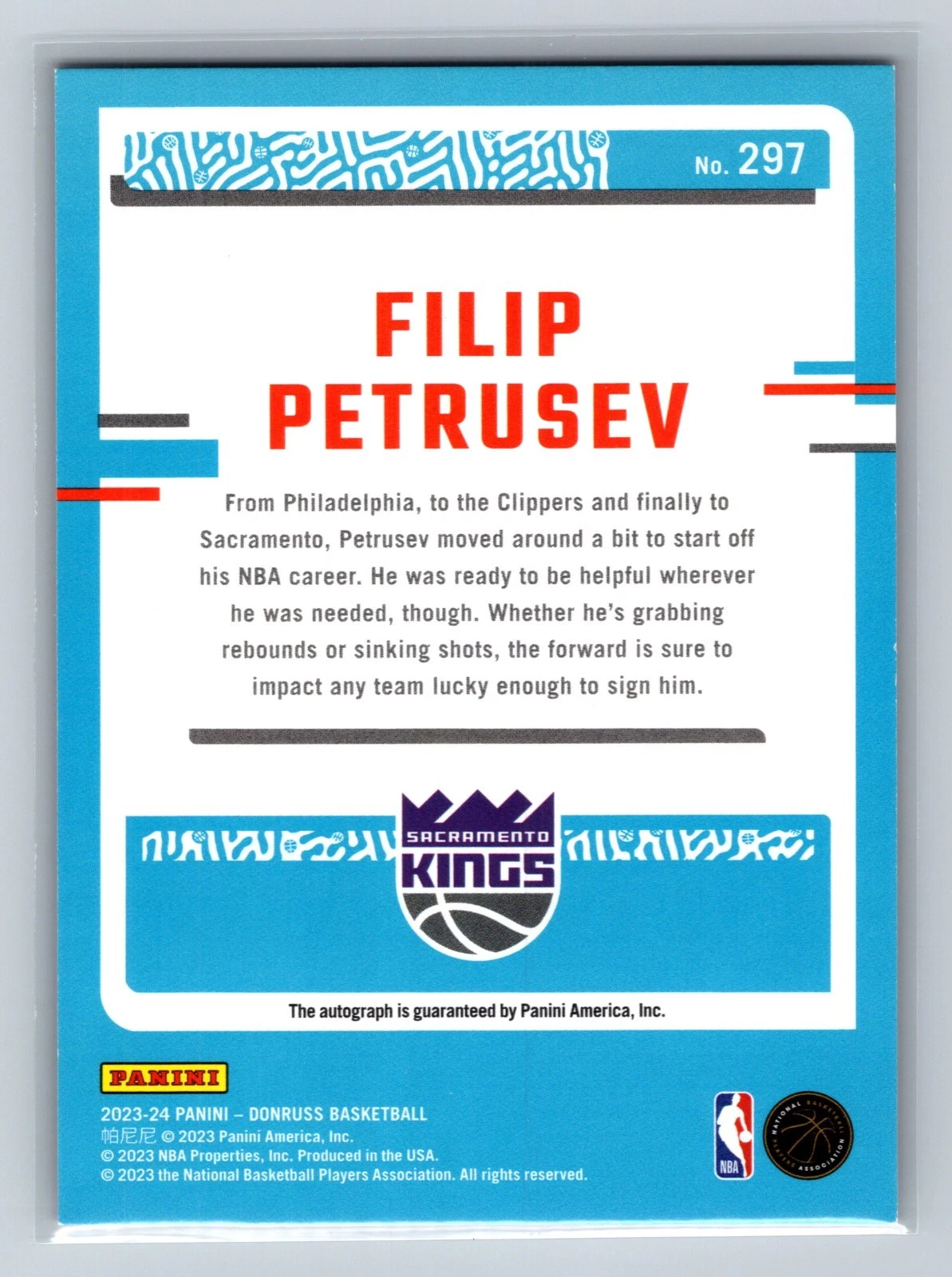 Filip Petrusev 2023-24 Panini Donruss Rated Rookie Red Laser Auto /49 #297
