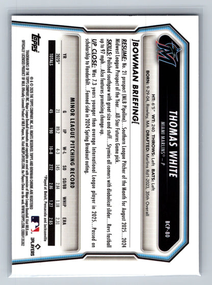 Thomas White 2026 Bowman Chrome Prospect Purple Geometric Refractor /250 #BCP-80