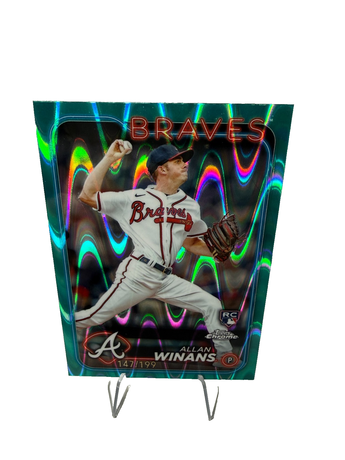 Allan Winans 2024 Topps Chrome Aqua RayWave Refractor RC /199 #249 Braves