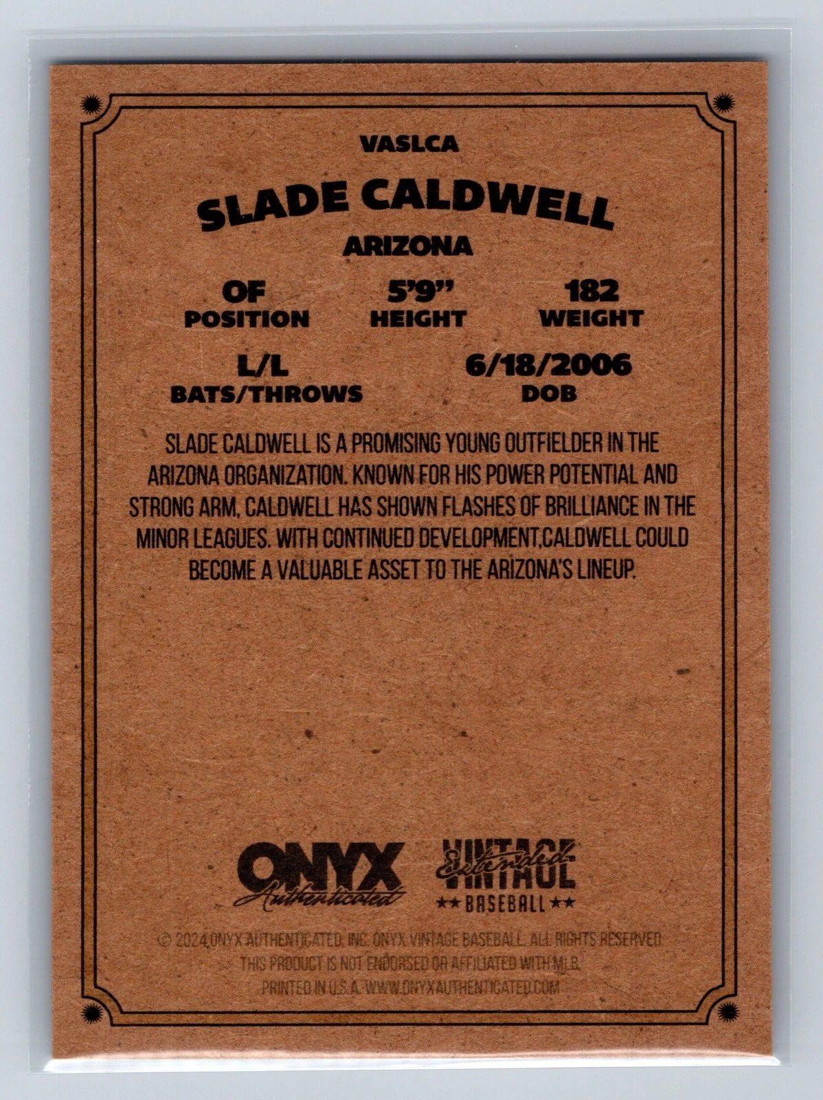 Slade Caldwell 2024 Onyx Vintage Extended #VASLCA Diamondbacks