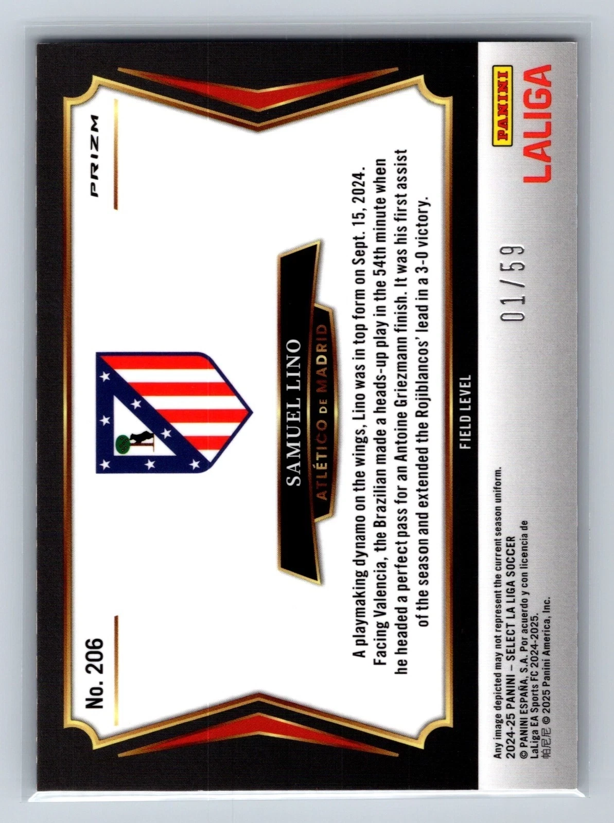 Samuel Lino 2024-25 Panini Select La Liga Copper Bronze Prizm /59 #206 Madrid