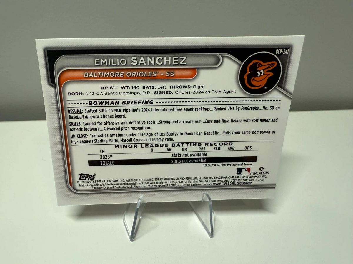 Emilio Sanchez 2024 Bowman Chrome 1st Bowman Yellow Refractor /75 #BCP-241