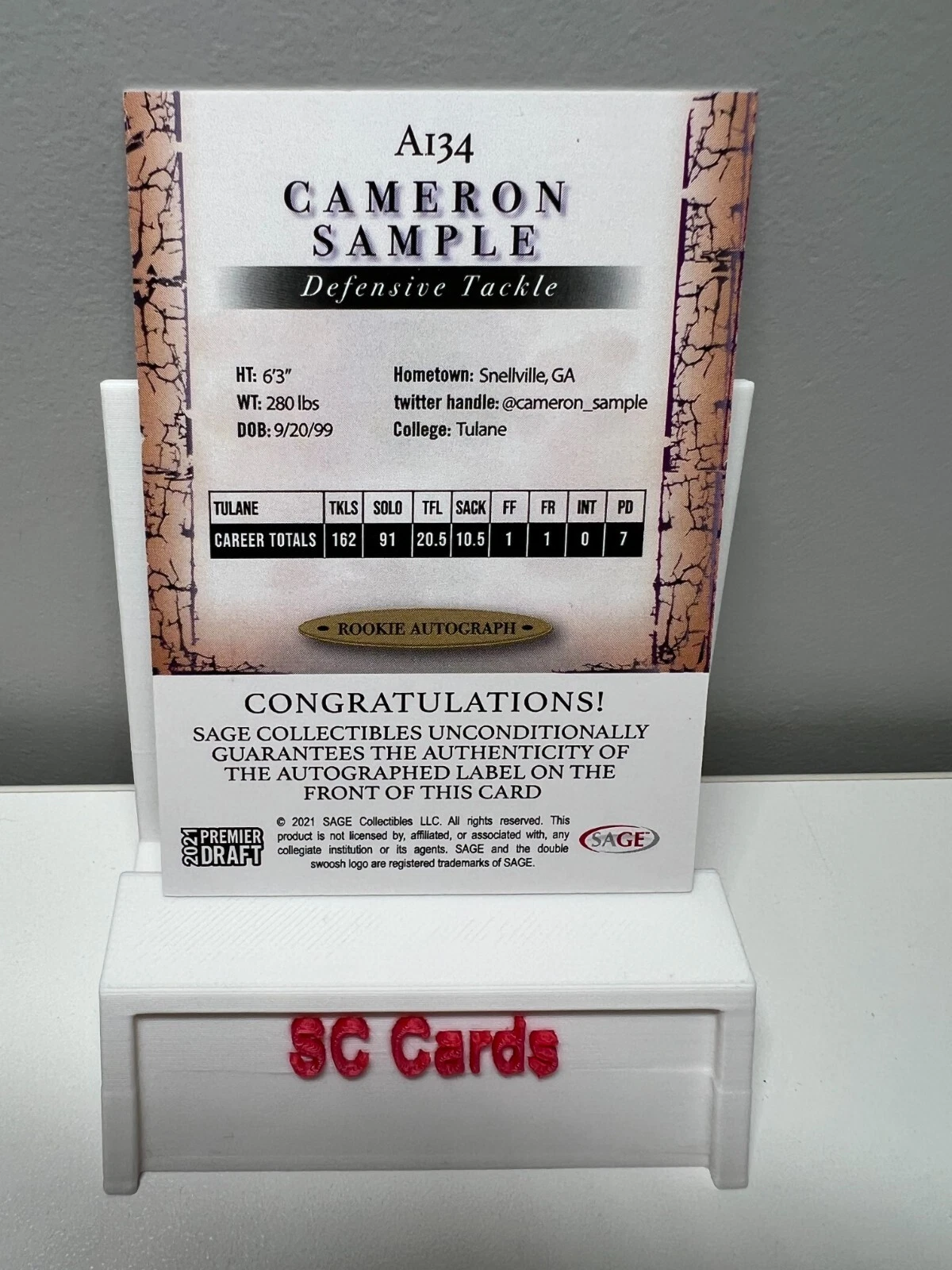 Cameron Sample 2021 Sage Premier Draft Auto #A134 Bengals