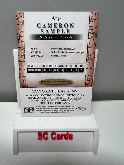Cameron Sample 2021 Sage Premier Draft Auto #A134 Bengals