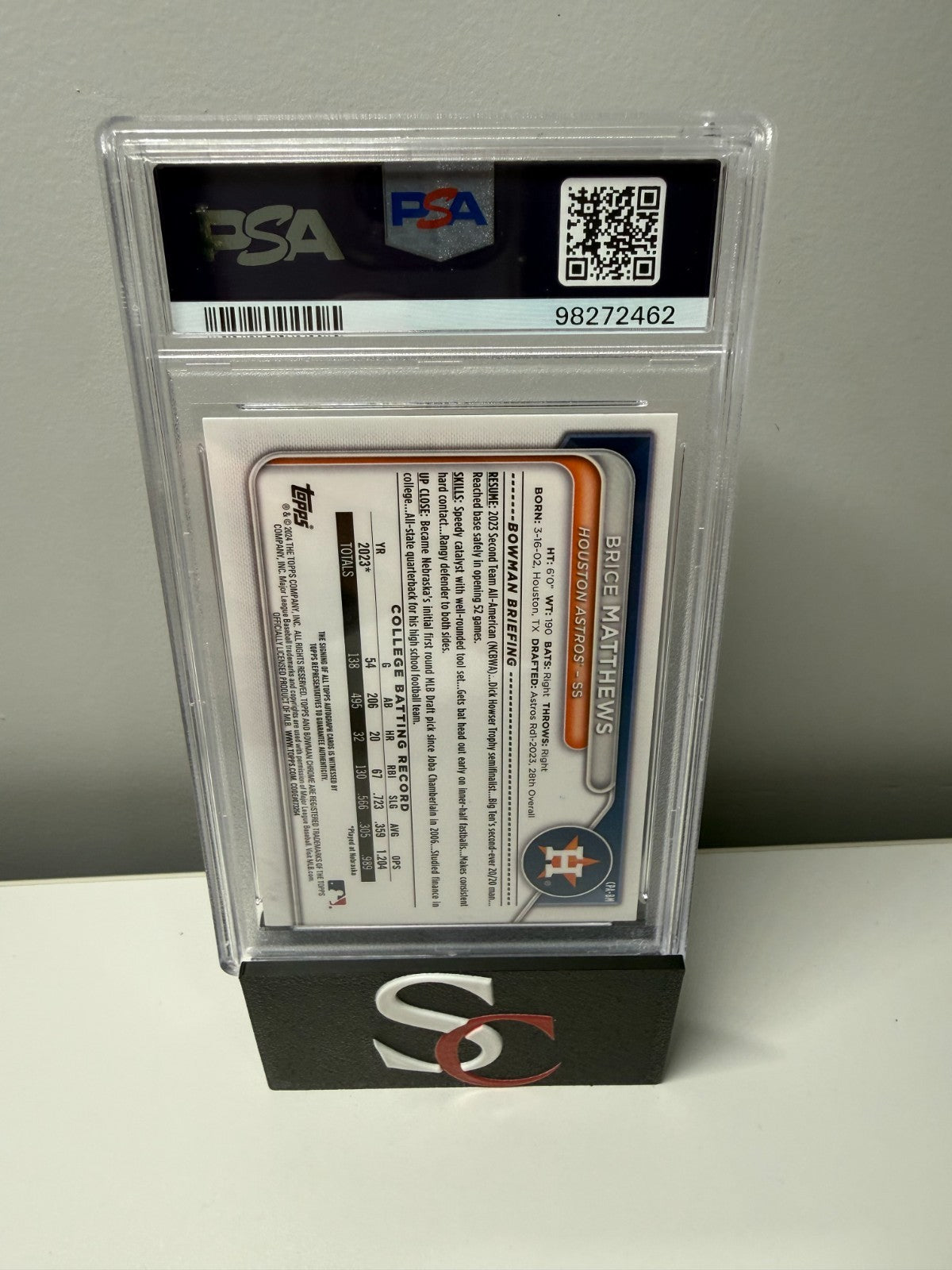 Brice Matthews 2024 Bowman Chrome 1st Auto #CPA-BM Astros PSA 9 MINT
