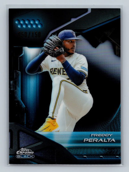 Freddy Peralta 2026 Topps Chrome Black Blue Refractor /150 #154 Brewers