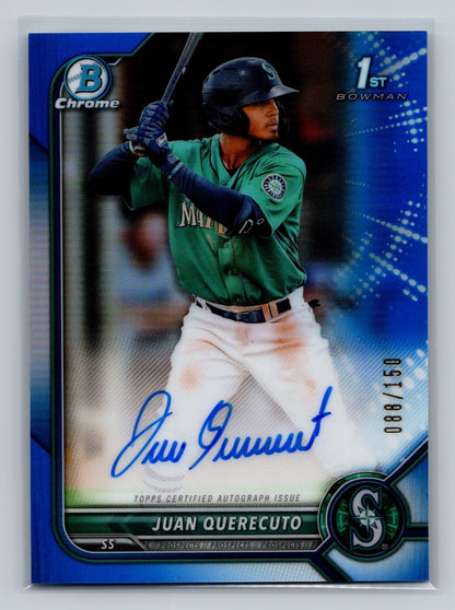 Juan Querecuto 2022 Bowman Chrome 1st Blue Refractor Auto /150 #CPA-JQ Mariners