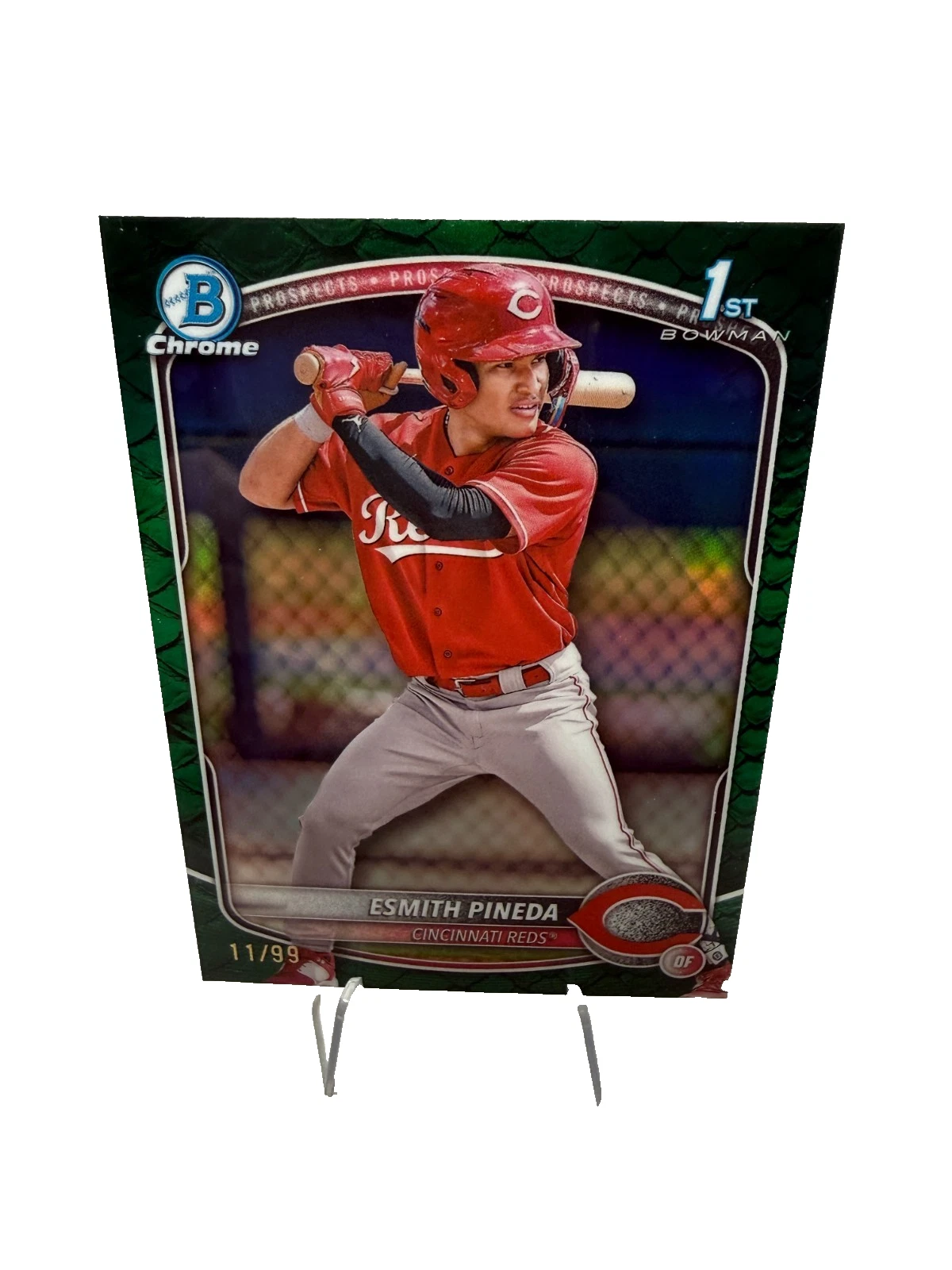 Esmith Pineda 2025 Bowman Chrome 1st Green Reptilian Refractor /99 #BCP-37 Reds