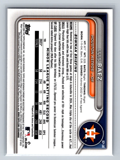 Luis Baez 2024 Bowman Draft Chrome Purple Refractor /250 #BDC-110 Astros